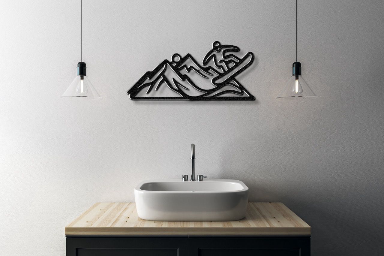 Snowboarder with Mountains Metal Wall Art