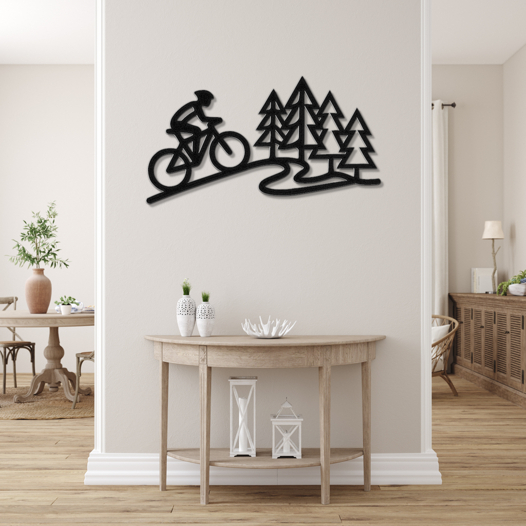 Cycling in the Pines Metal Wall Art