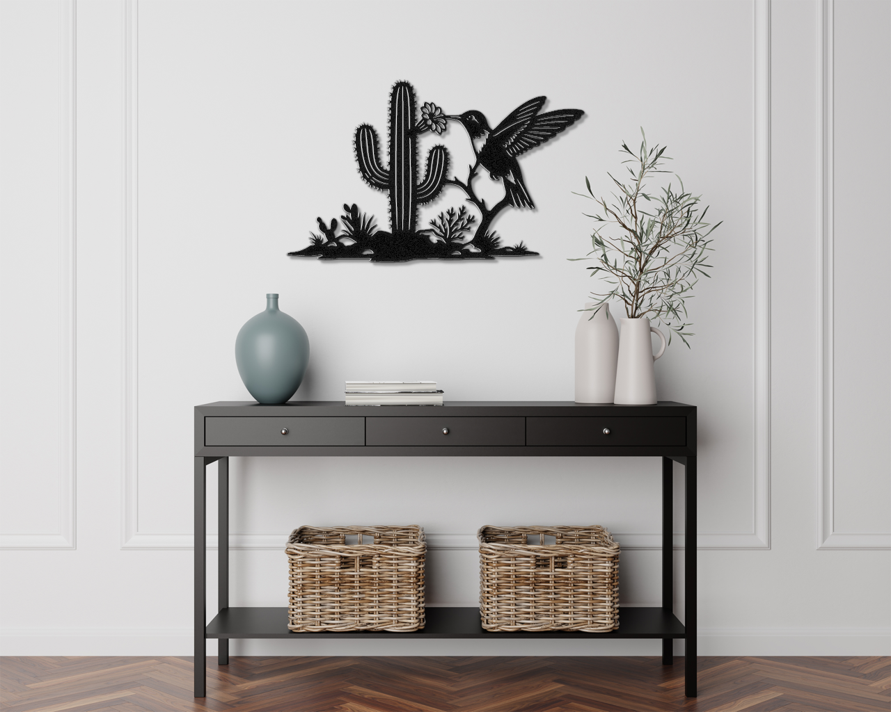 Hummingbird and Saguaro Metal Wall Art