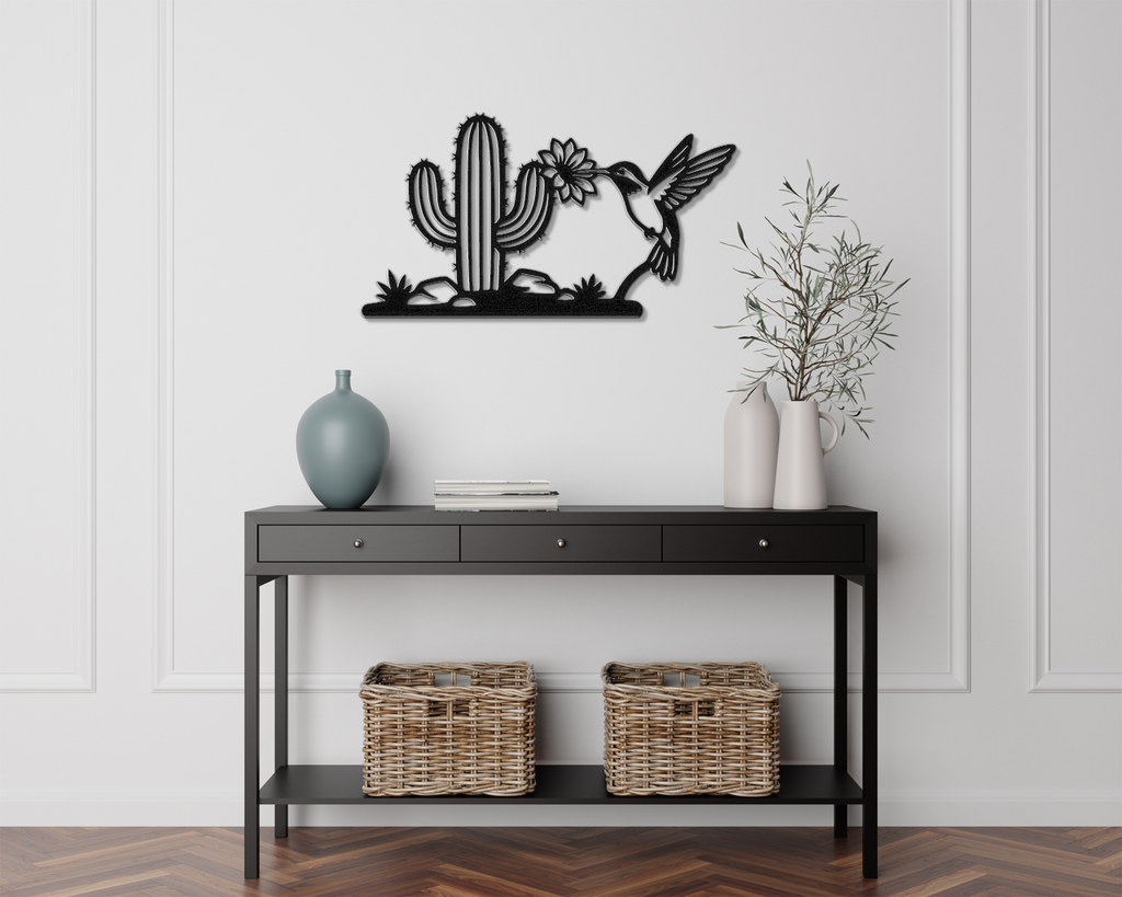 Hummingbird and Saguaro Metal Wall Art