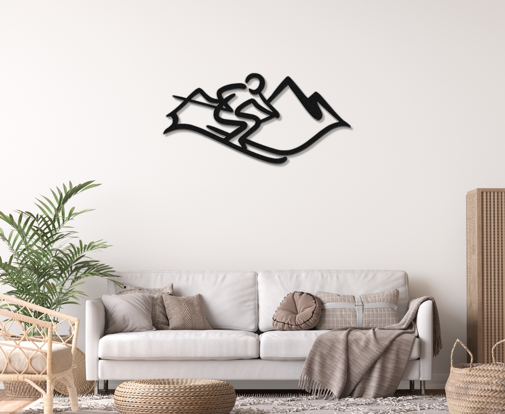 Skier and Mountain Metal Wall Art