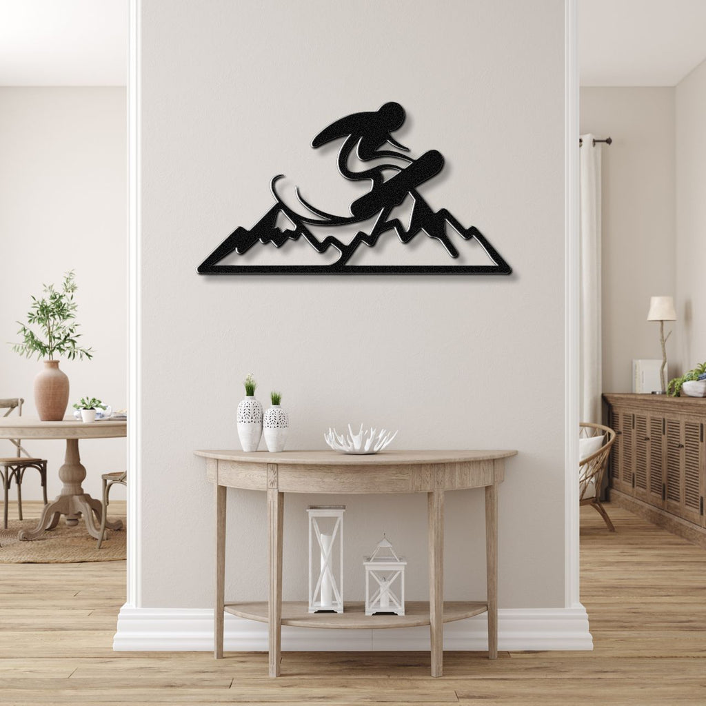 Snowboarder with Mountains Metal Wall Art
