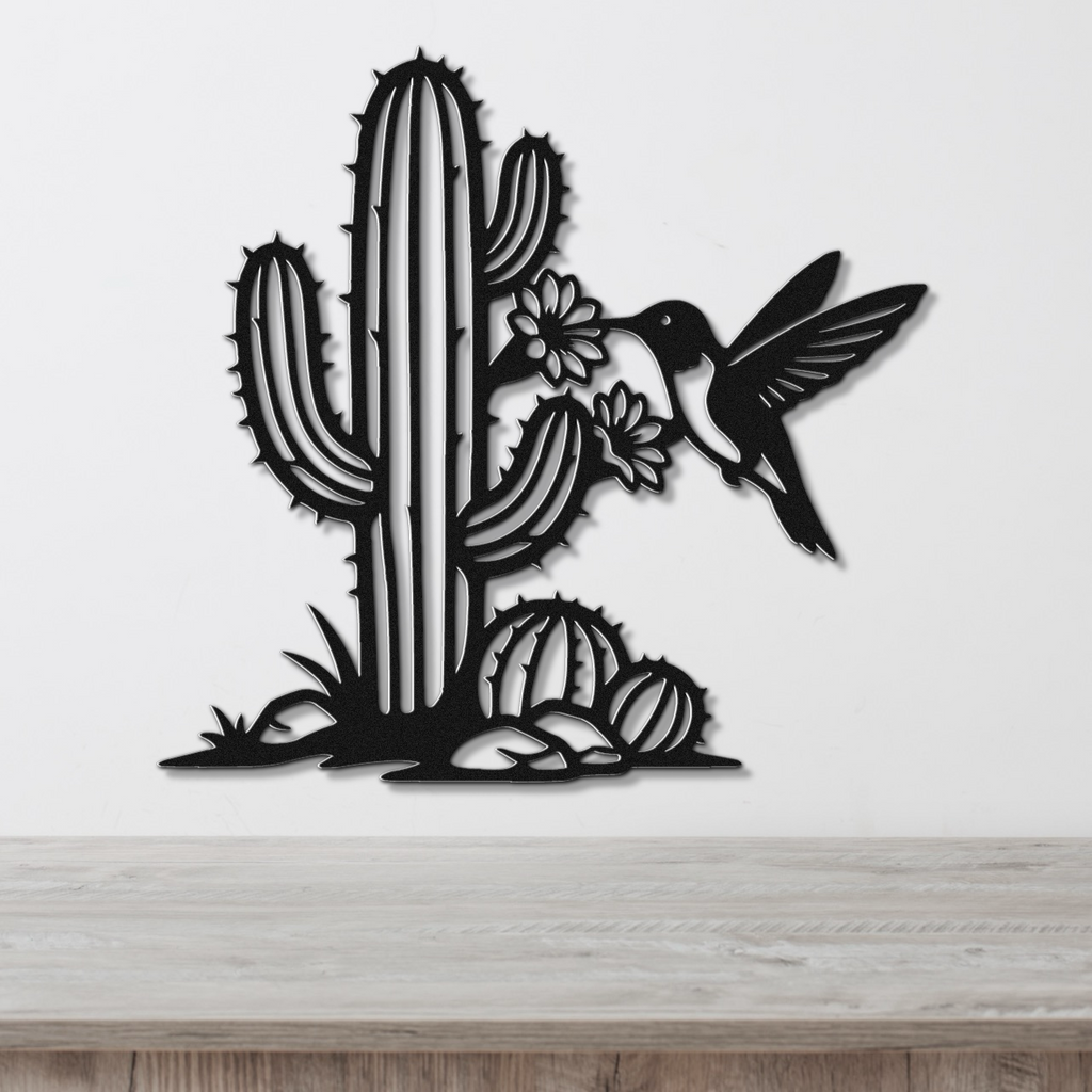 Hummingbird and Cactus Metal Wall Art