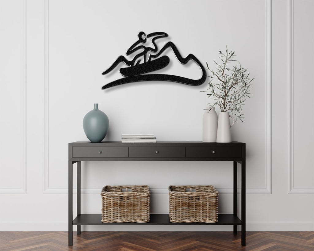 Snowboarder with Mountains Metal Wall Art