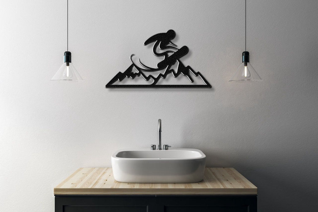 Snowboarder with Mountains Metal Wall Art