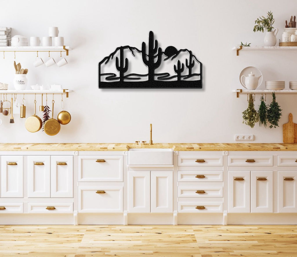 Saguaro Cactus with Mountains Metal Wall Art