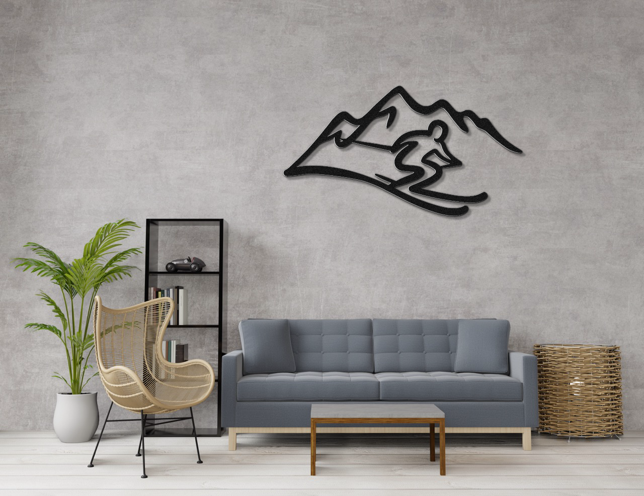 Skier and Mountain Metal Wall Art