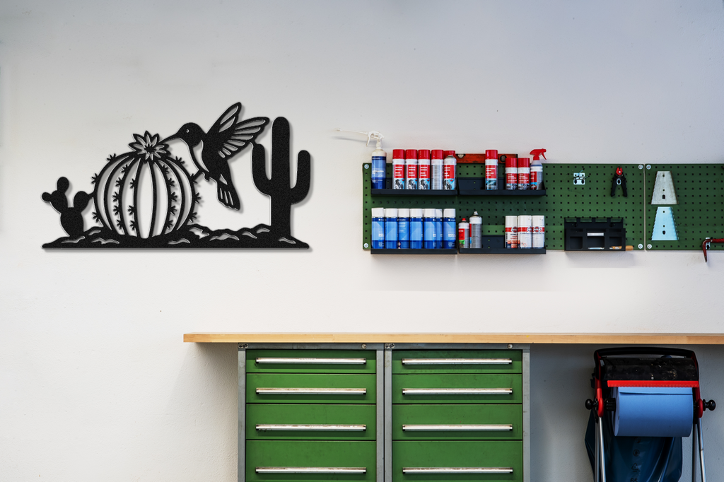 Hummingbird and Cactus Metal Wall Art