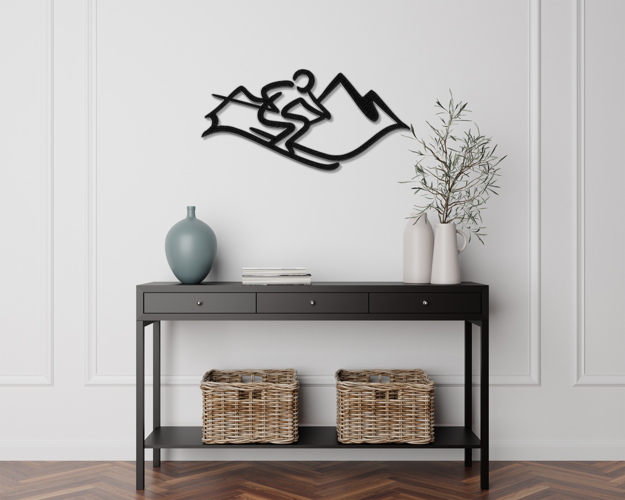 Skier and Mountain Metal Wall Art