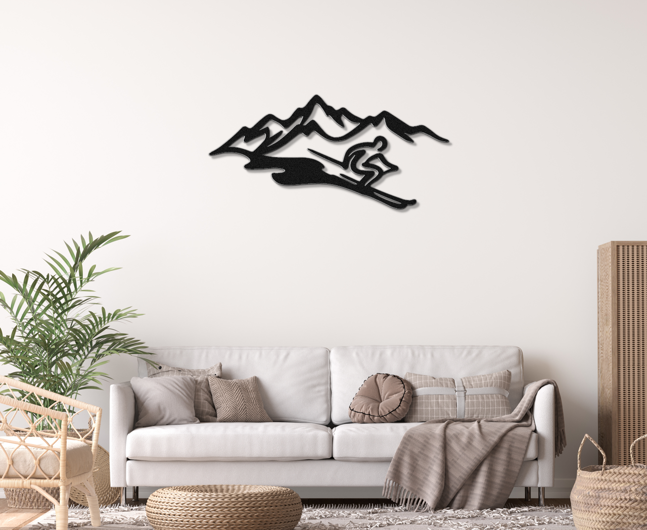 Skier and Mountain Metal Wall Art