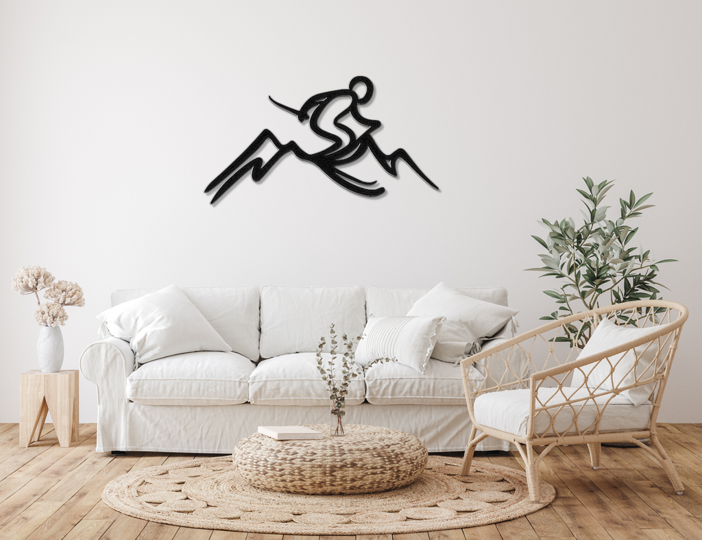 Skier and Mountain Metal Wall Art