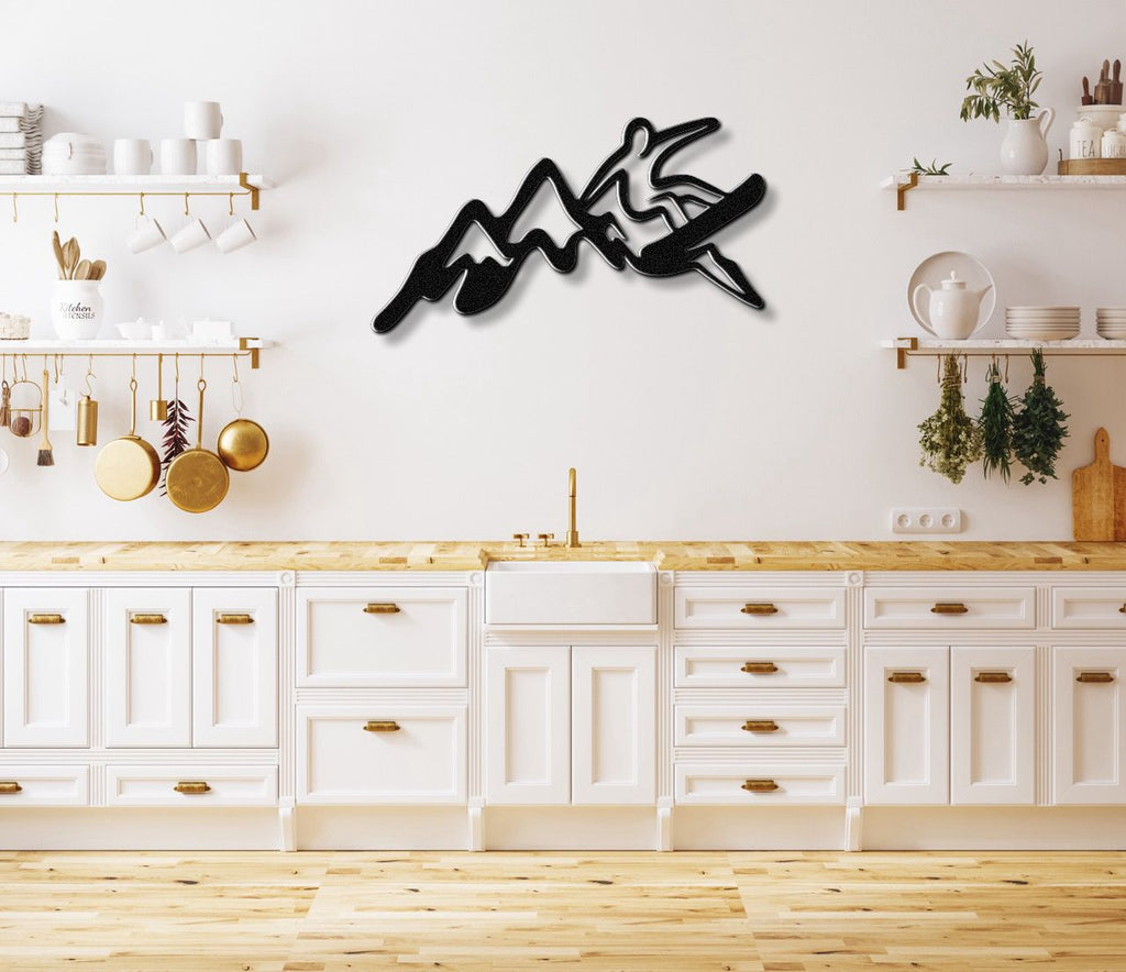 Snowboarder with Mountains Metal Wall Art