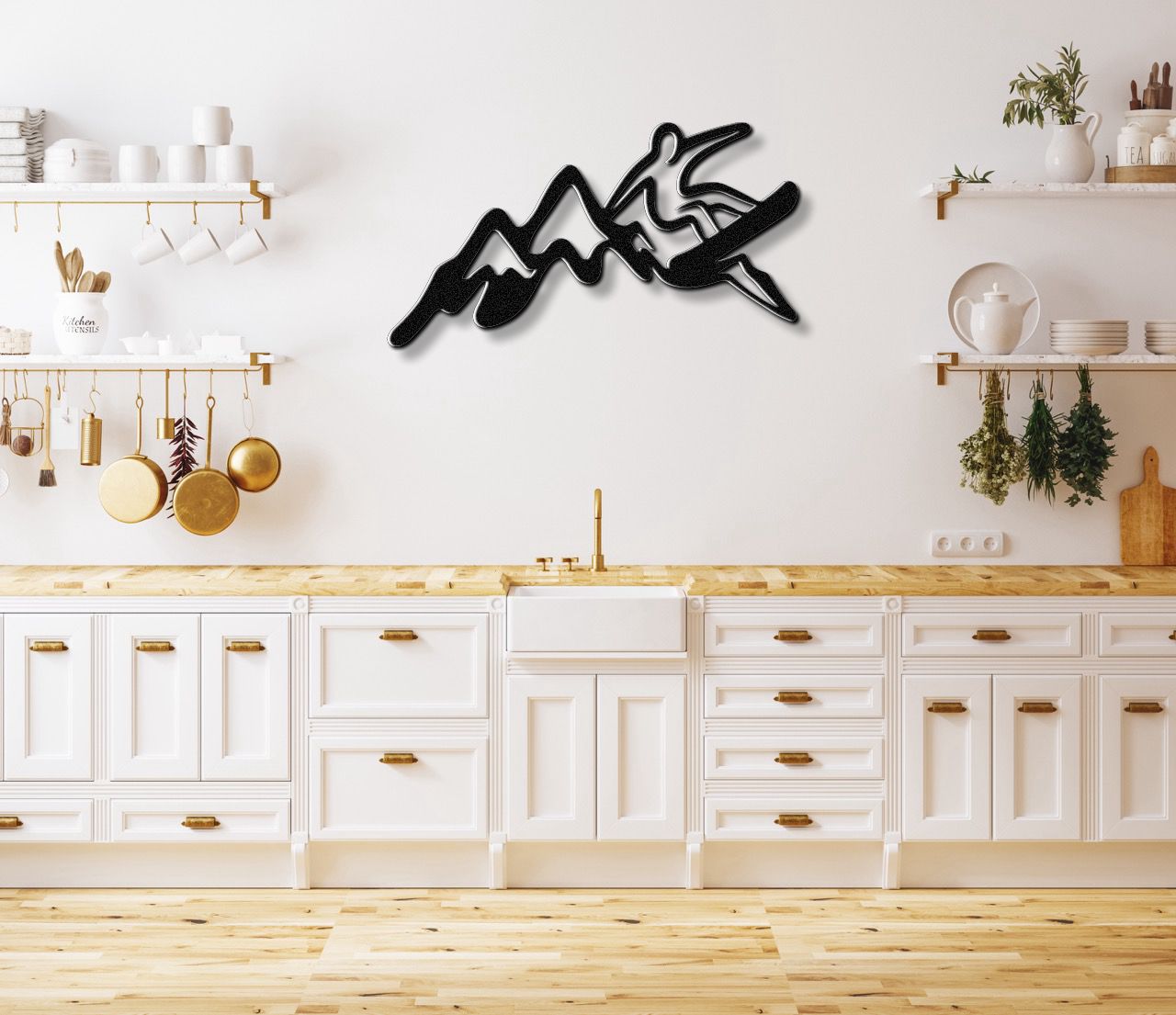 Snowboarder with Mountains Metal Wall Art