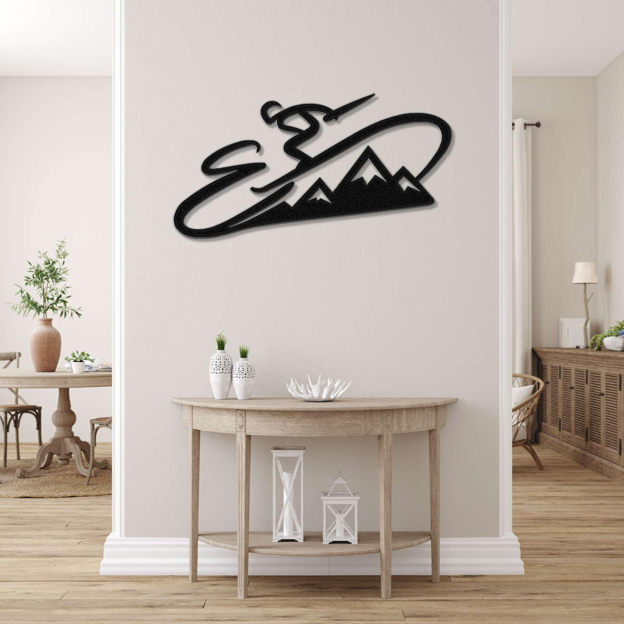 Skier and Mountain Metal Wall Art