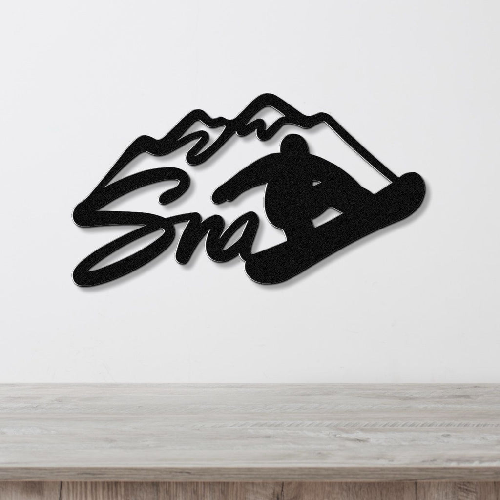 Snowboarder with Mountains Metal Wall Art