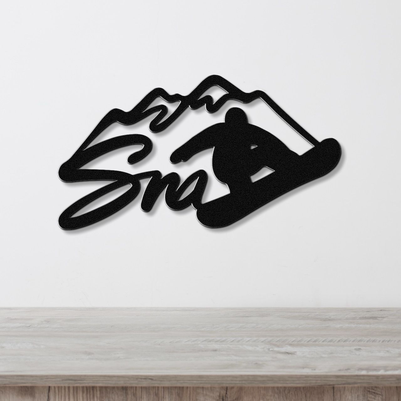 Snowboarder with Mountains Metal Wall Art