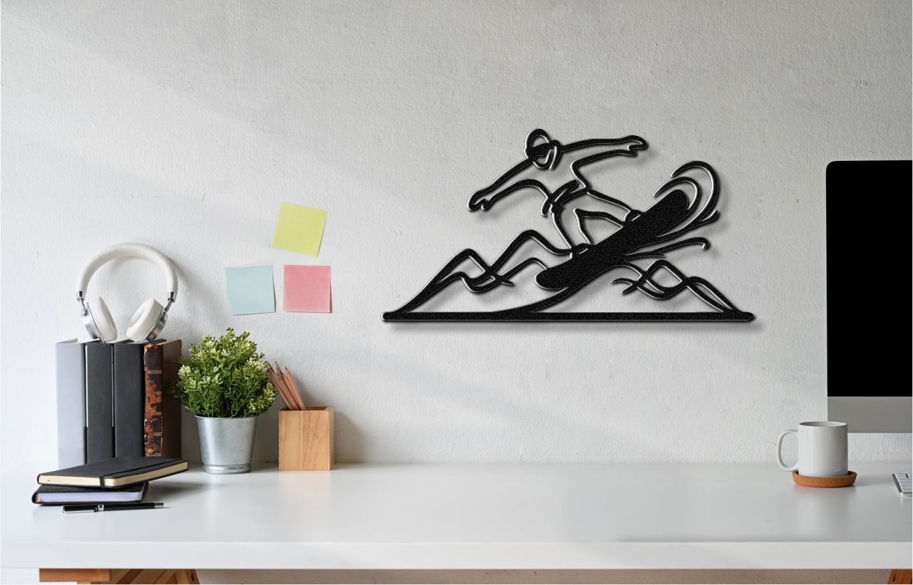 Snowboarder with Mountains Metal Wall Art