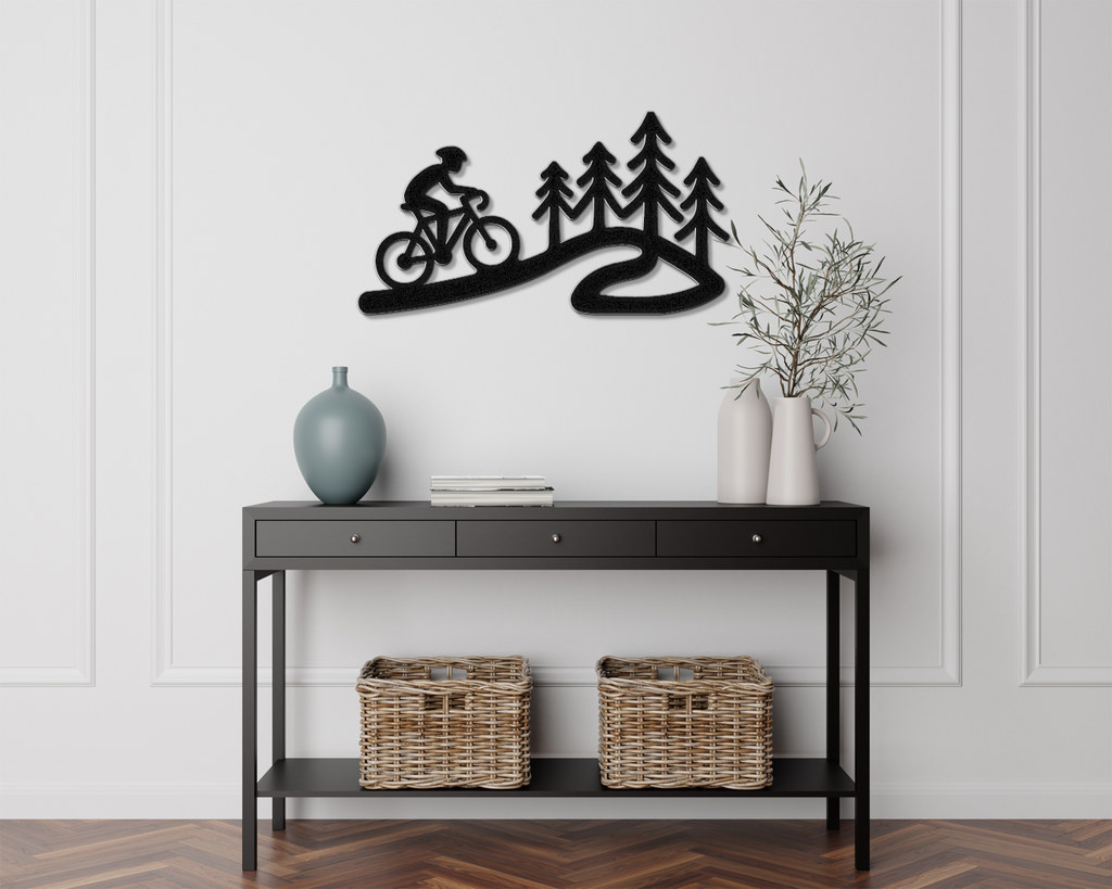Cycling in the Pines Metal Wall Art