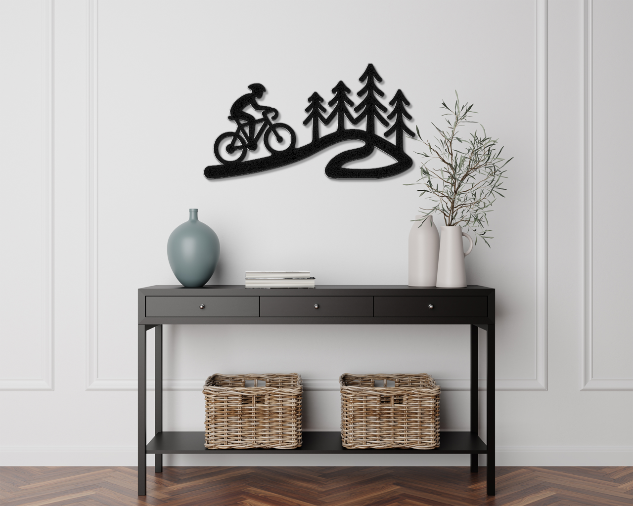 Cycling in the Pines Metal Wall Art