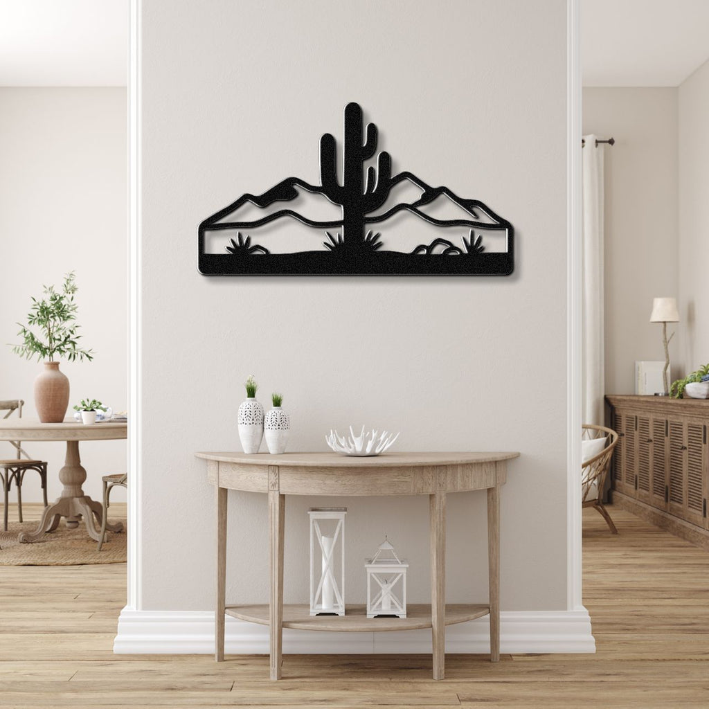 Saguaro Cactus with Mountains Metal Wall Art