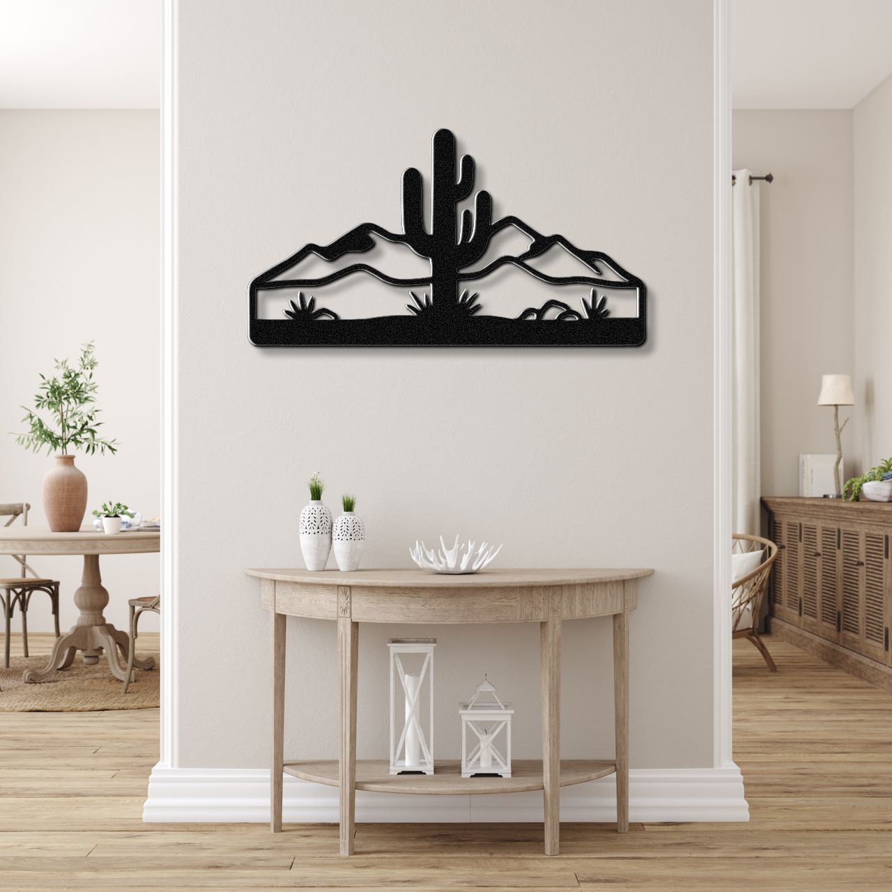 Saguaro Cactus with Mountains Metal Wall Art