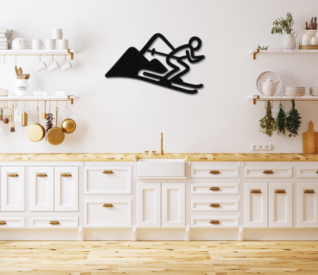 Skier and Mountain Metal Wall Art