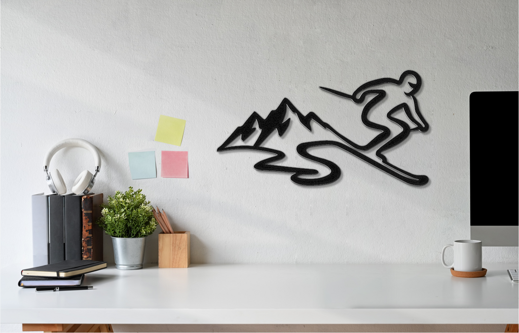 Skier and Mountain Metal Wall Art