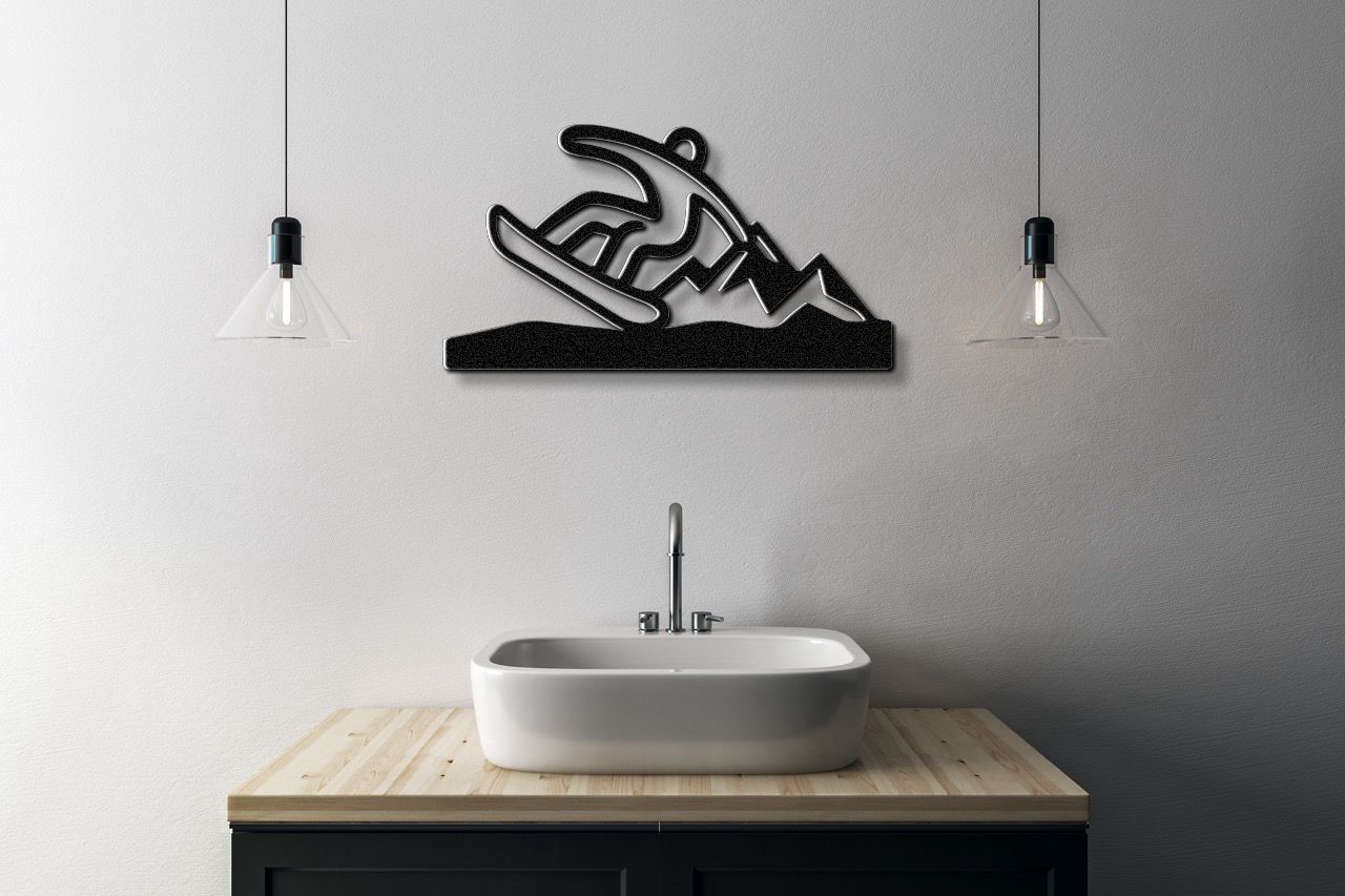Snowboarder with Mountains Metal Wall Art