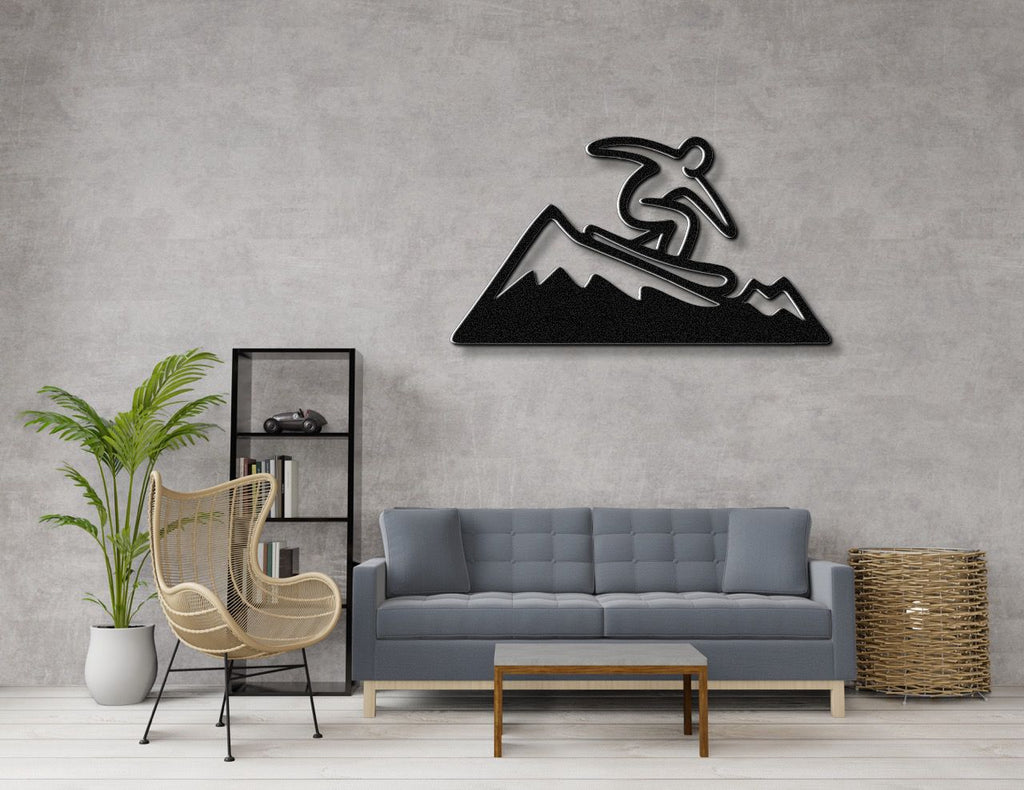 Snowboarder with Mountains Metal Wall Art