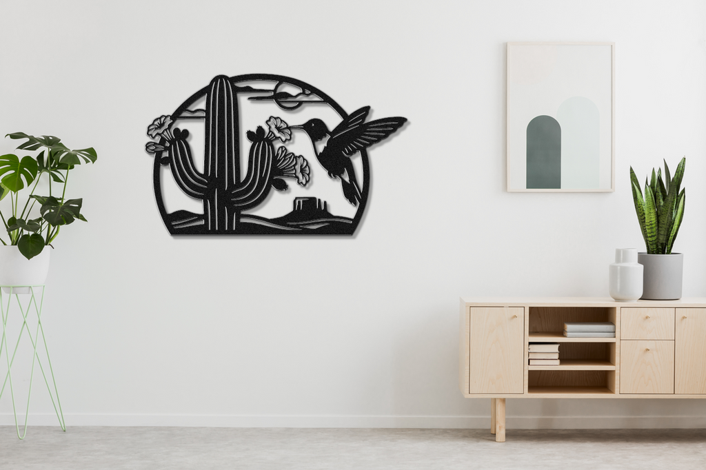 Hummingbird and Saguaro Metal Wall Art