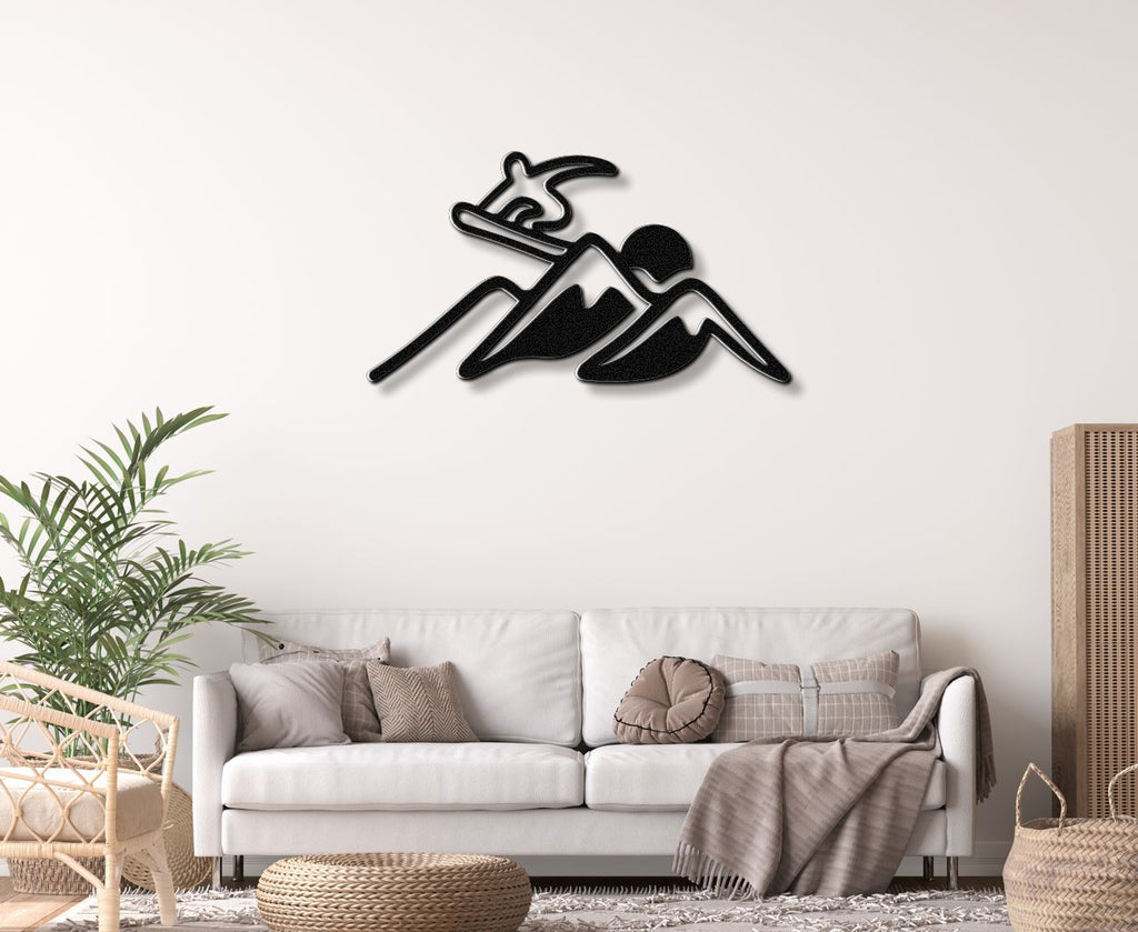Snowboarder with Mountains Metal Wall Art