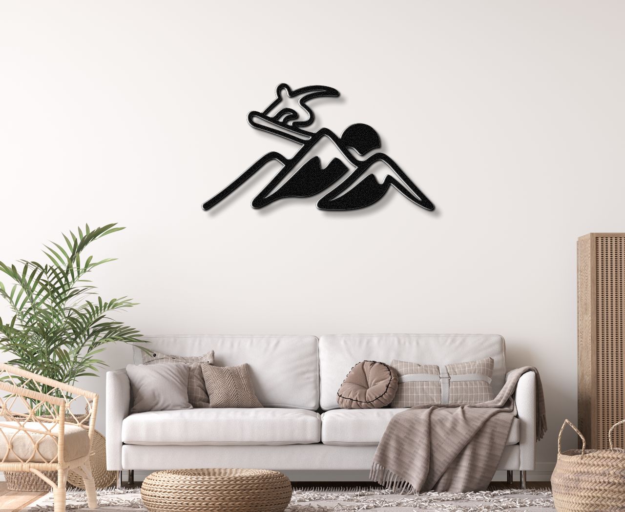 Snowboarder with Mountains Metal Wall Art