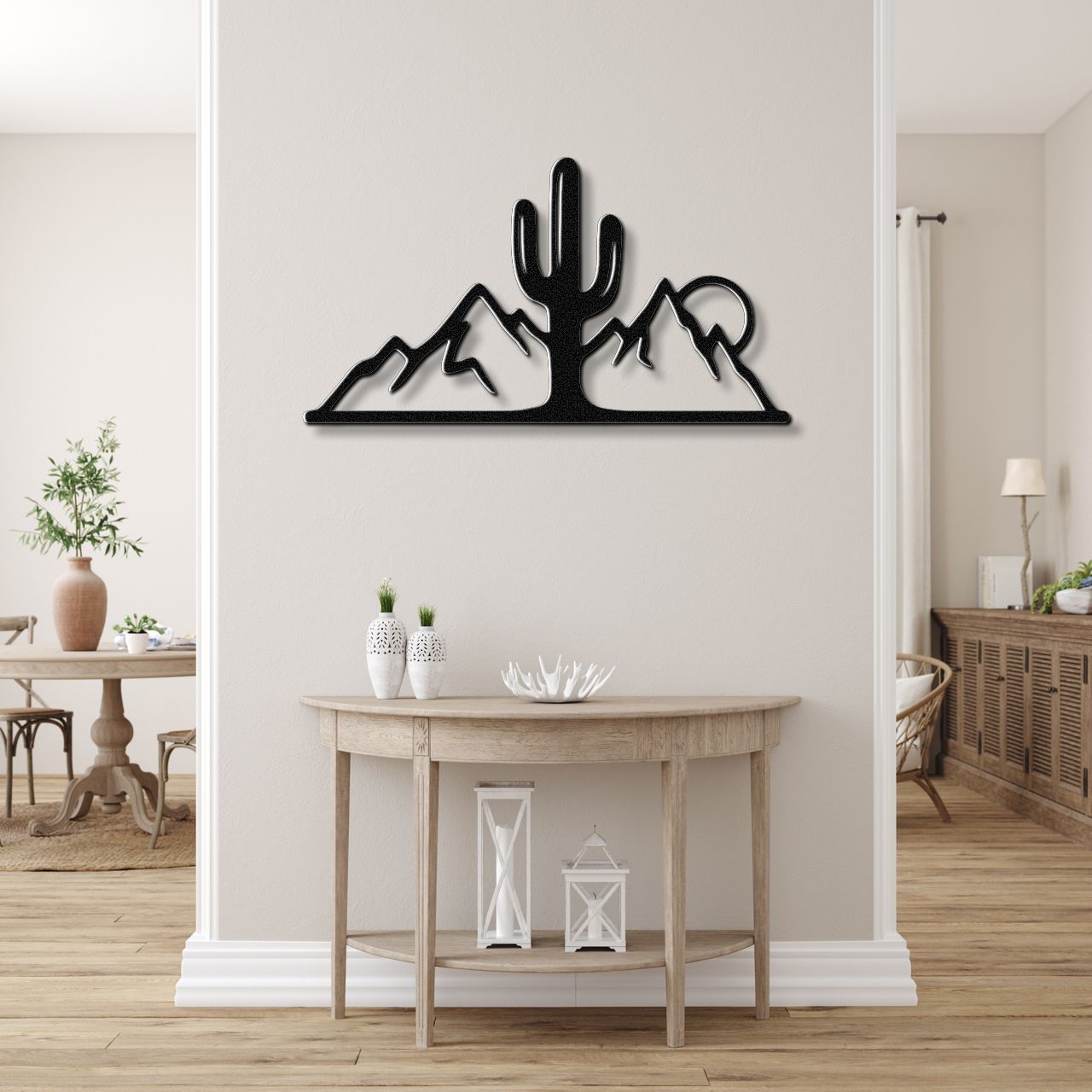 Saguaro Cactus with Mountains Metal Wall Art