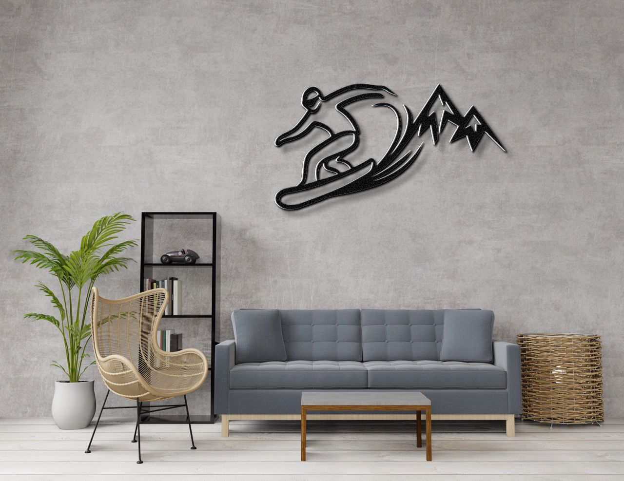 Snowboarder with Mountains Metal Wall Art