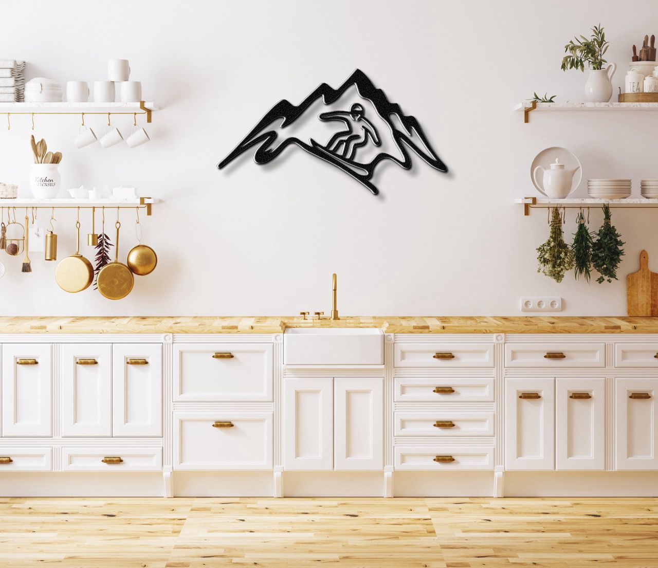 Snowboarder with Mountains Metal Wall Art