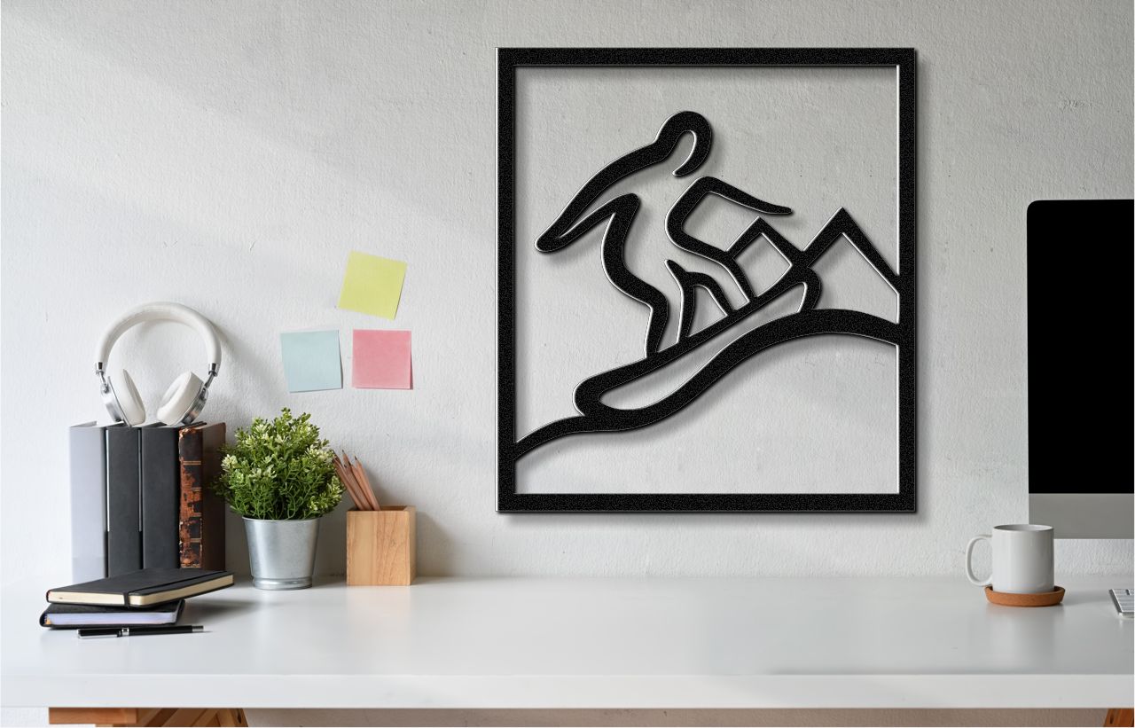 Snowboarder with Mountains Metal Wall Art