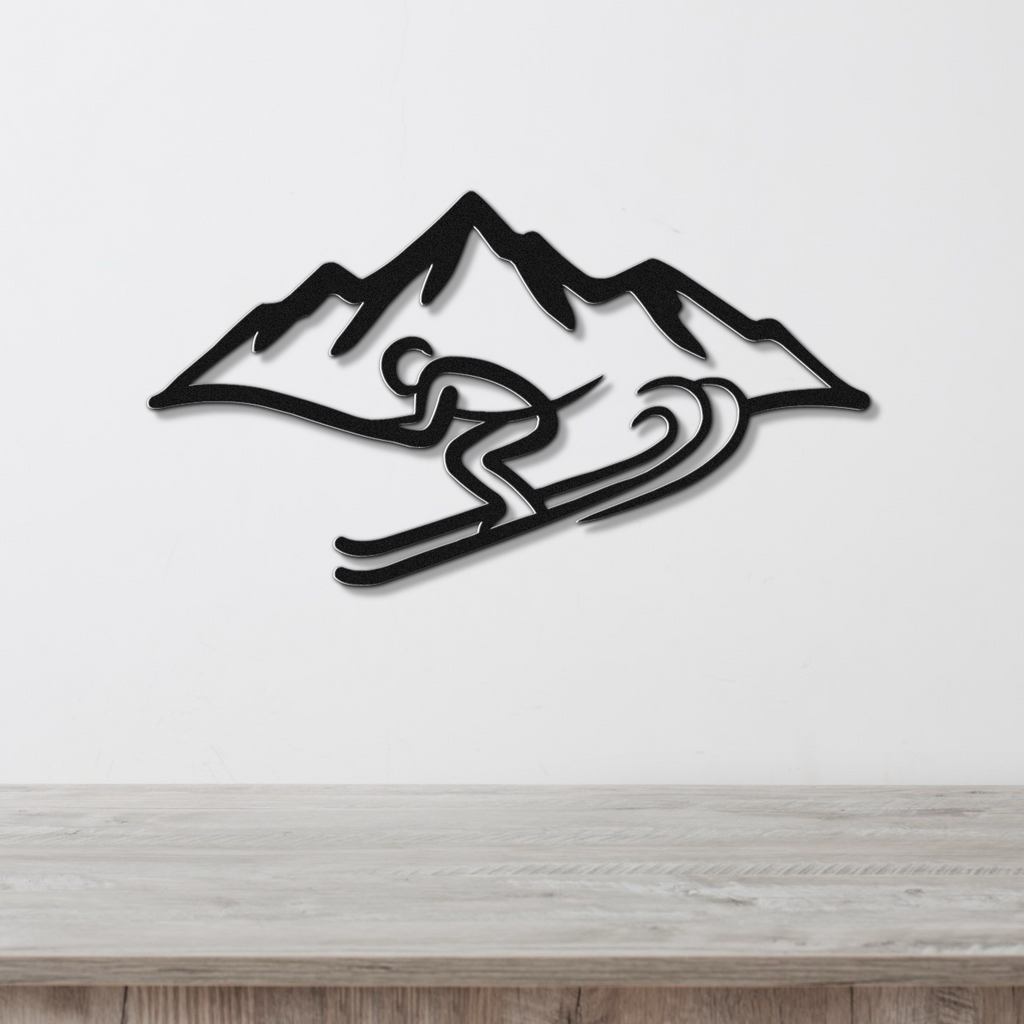 Skier and Mountain Metal Wall Art