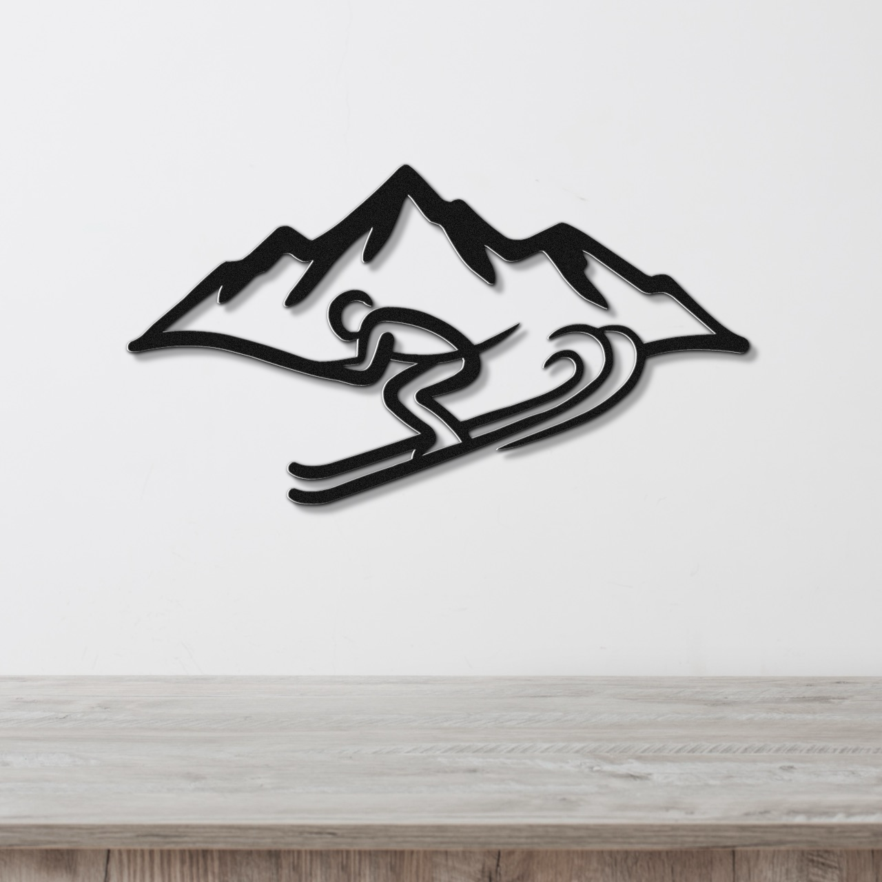 Skier and Mountain Metal Wall Art