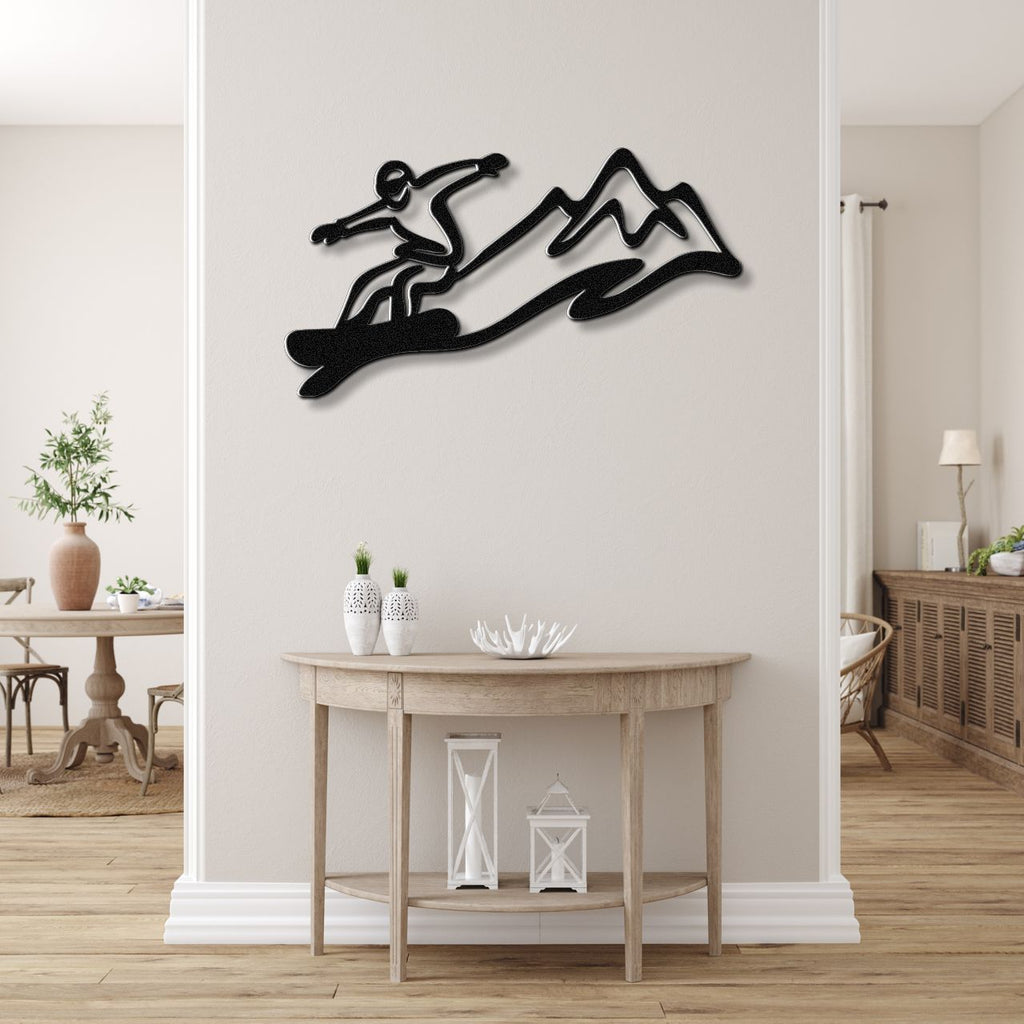Snowboarder with Mountains Metal Wall Art