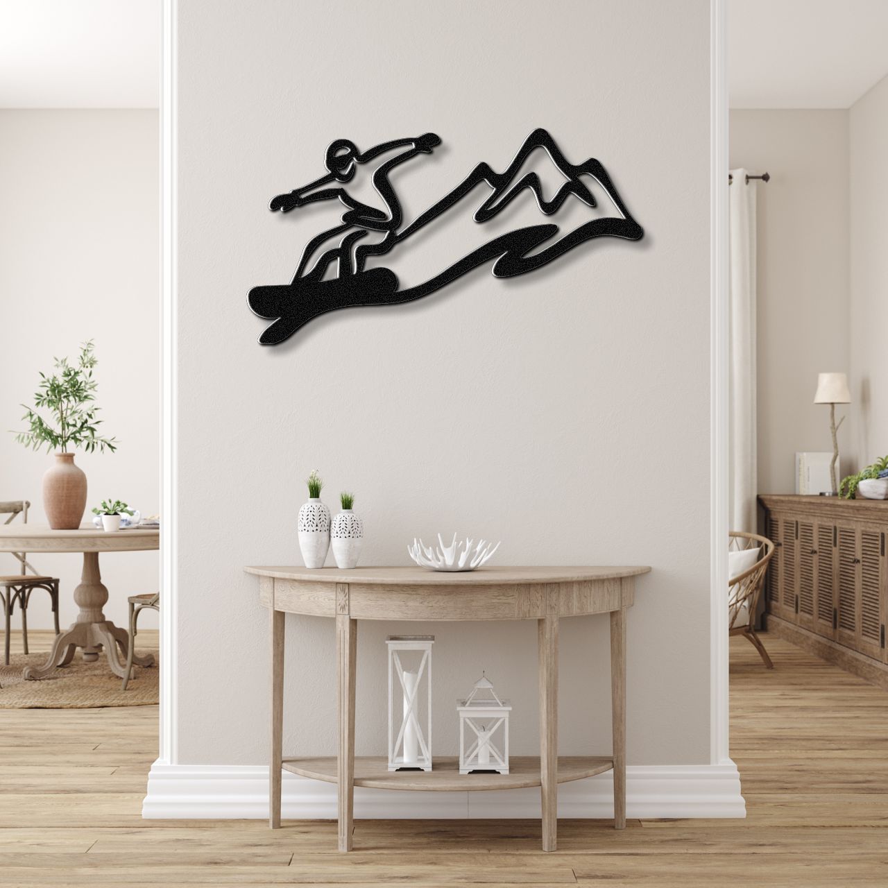 Snowboarder with Mountains Metal Wall Art