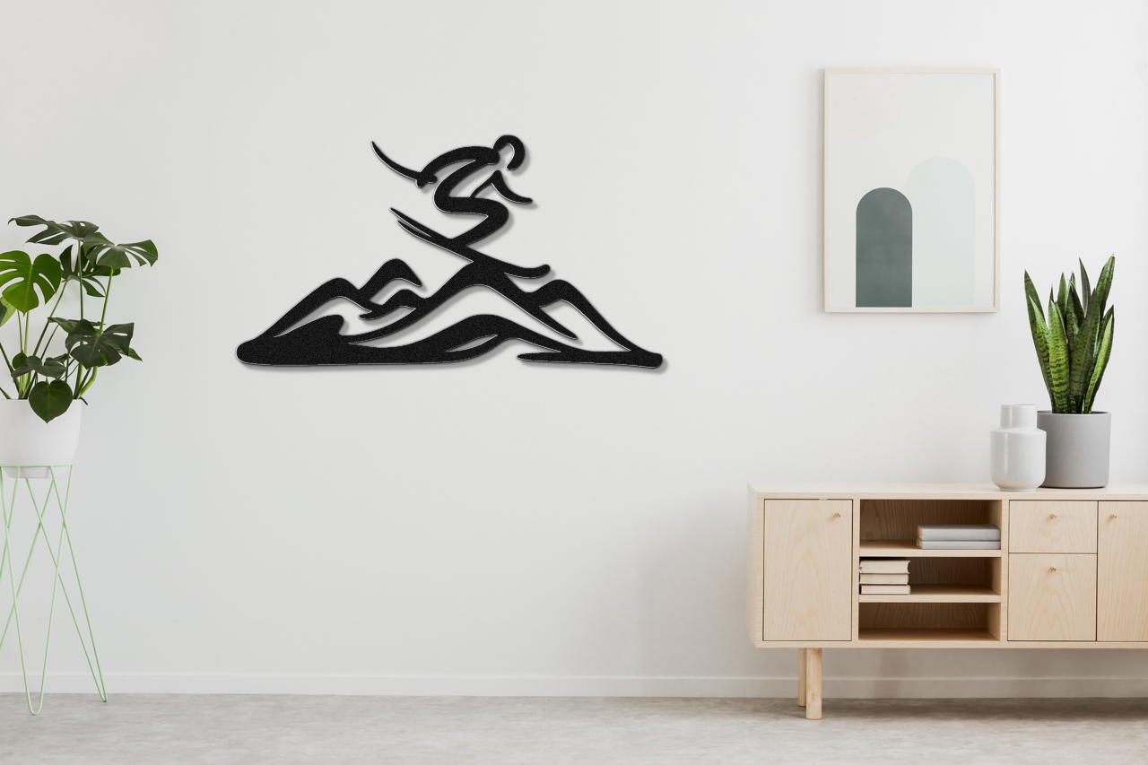Skier and Mountain Metal Wall Art