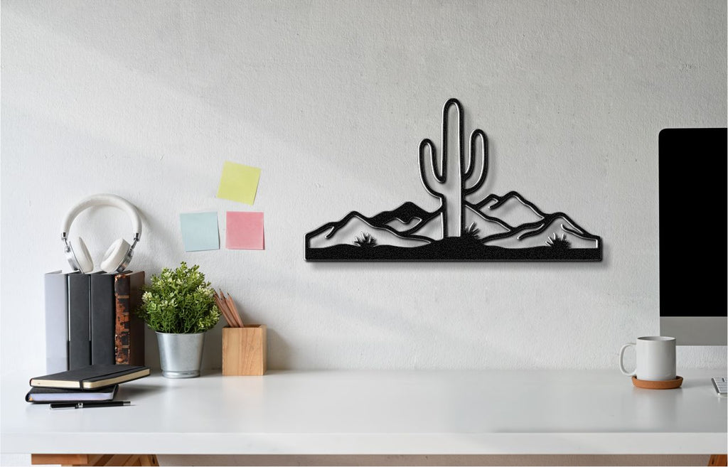 Saguaro Cactus with Mountains Metal Wall Art
