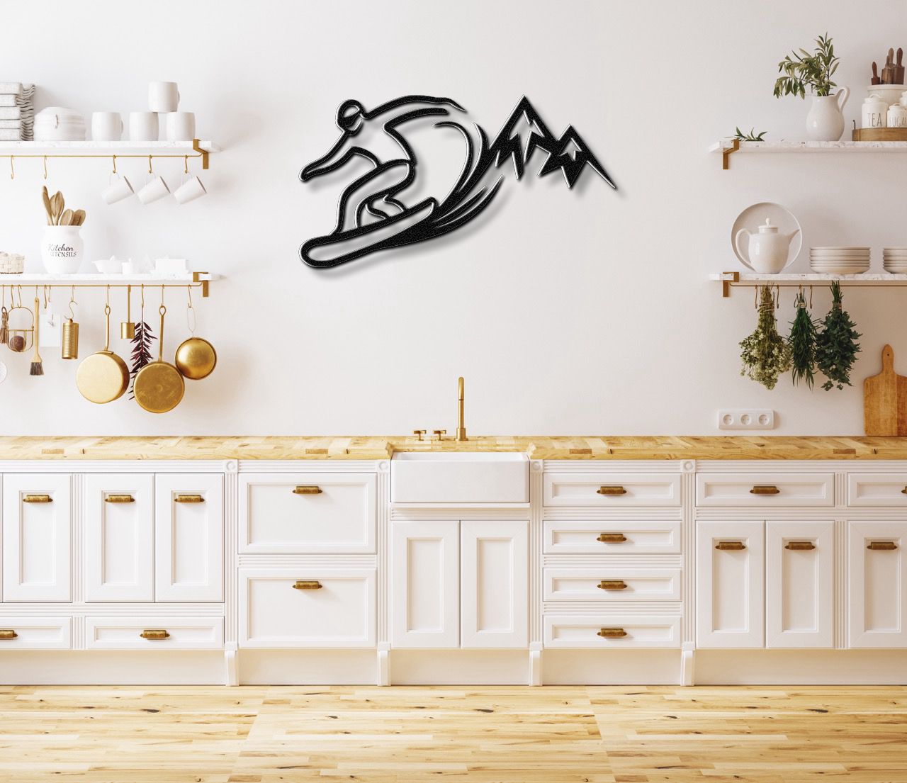 Snowboarder with Mountains Metal Wall Art