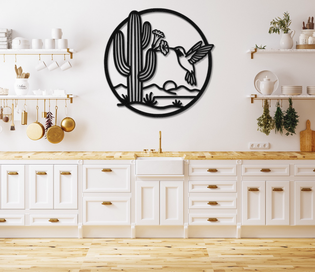 Hummingbird and Saguaro Metal Wall Art