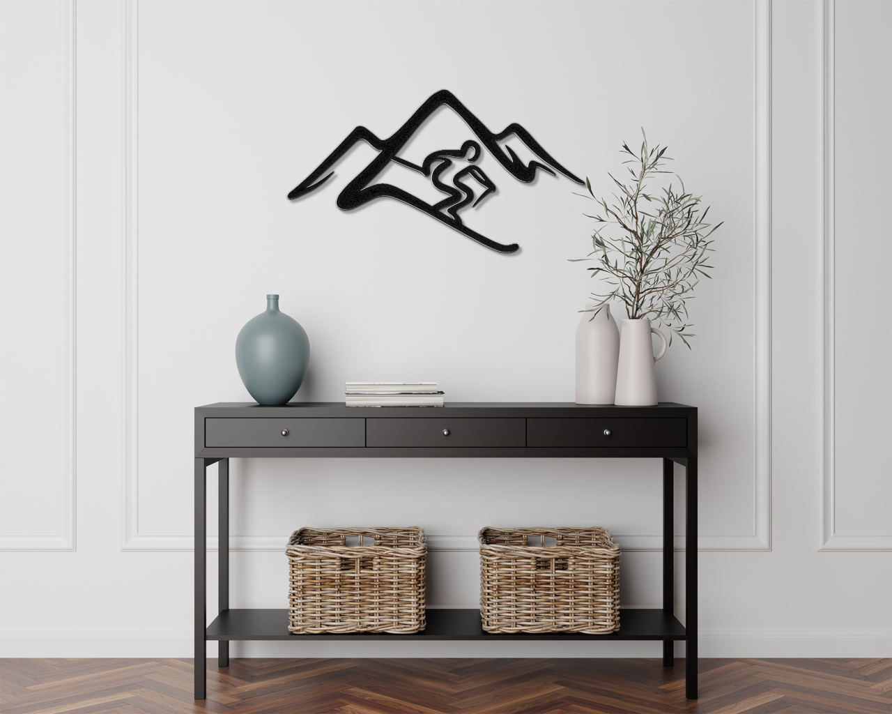 Skier and Mountain Metal Wall Art