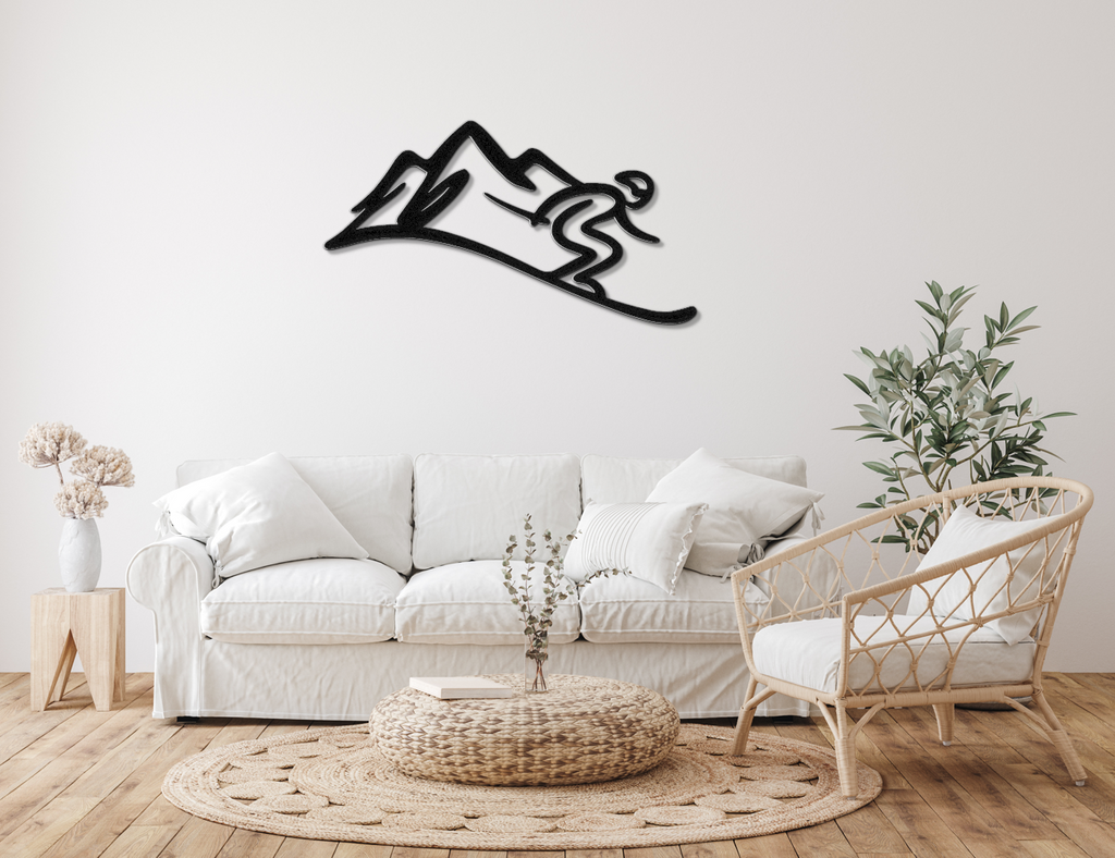Skier and Mountain Metal Wall Art