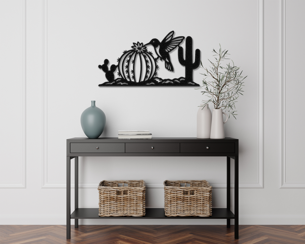 Hummingbird and Cactus Metal Wall Art