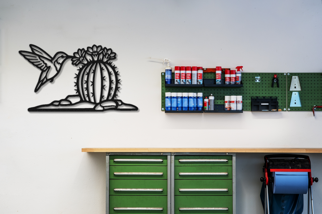 Hummingbird and Barrel Cactus Metal Wall Art