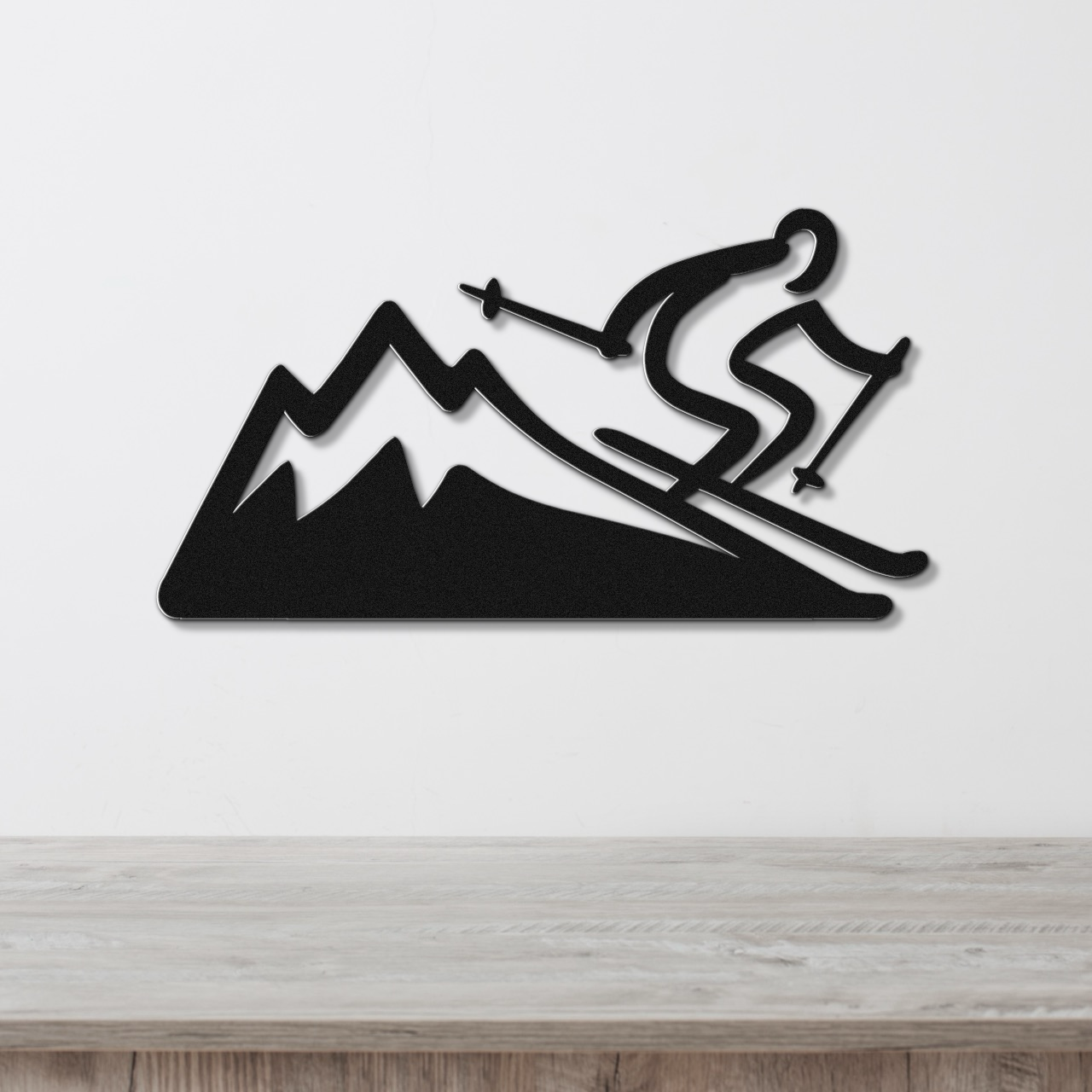 Skier and Mountain Metal Wall Art