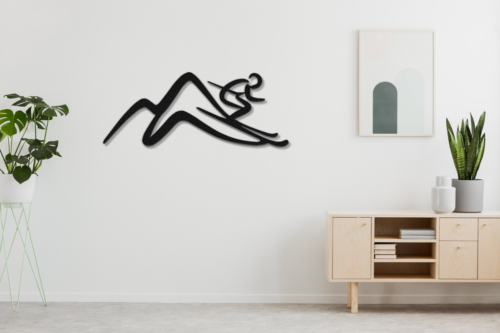 Skier and Mountain Metal Wall Art